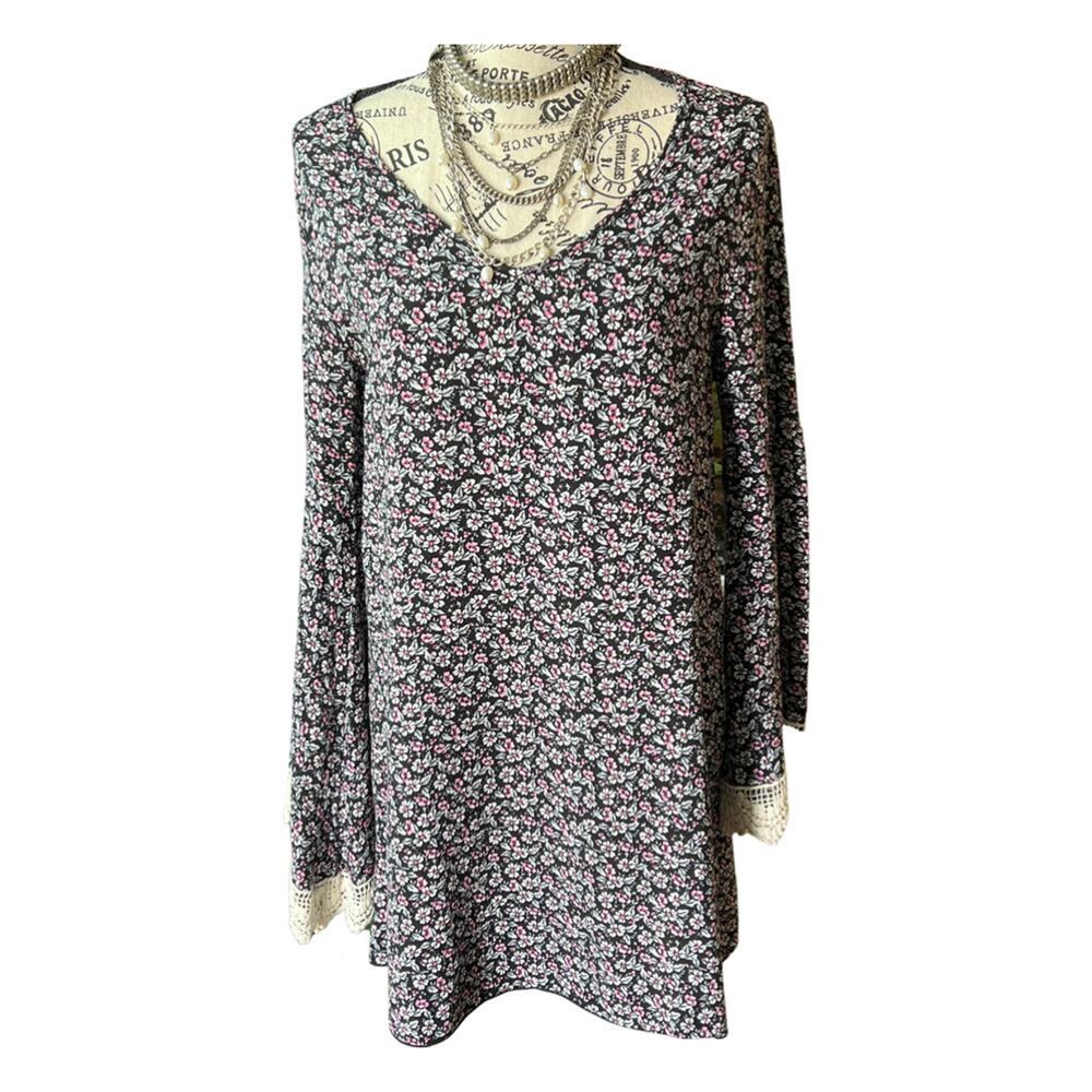 Orange Creek 70s VTG hippie Floral Mini Dress  Riot Grrrl Flower Power Size L
